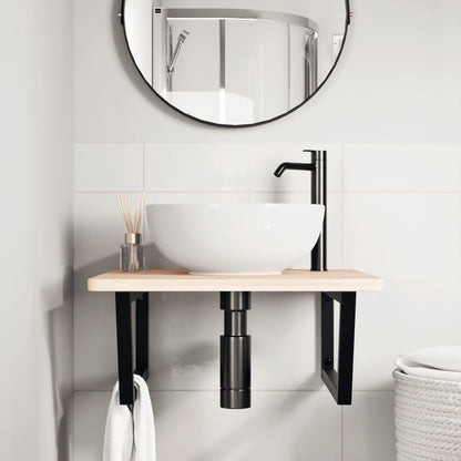 Badkamer wandschap staal en massief eikenhout