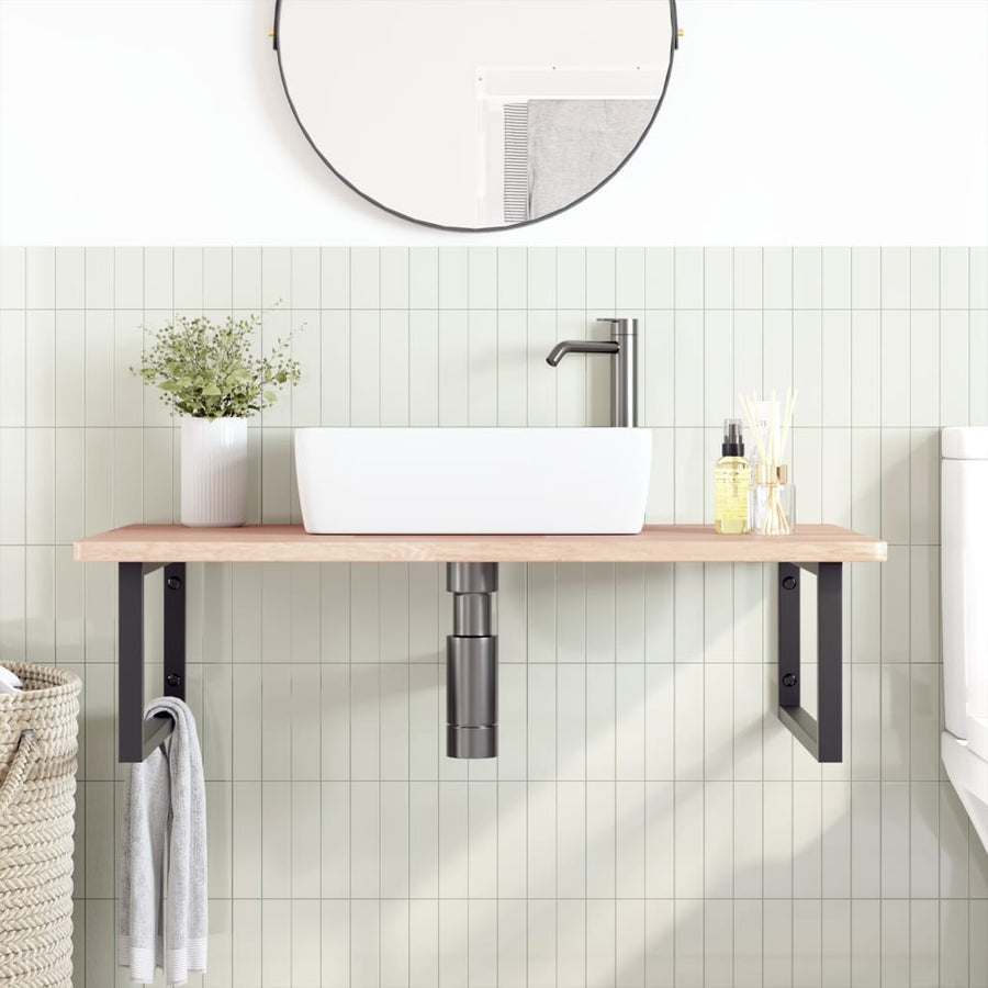 Badkamer wandschap staal en massief eikenhout