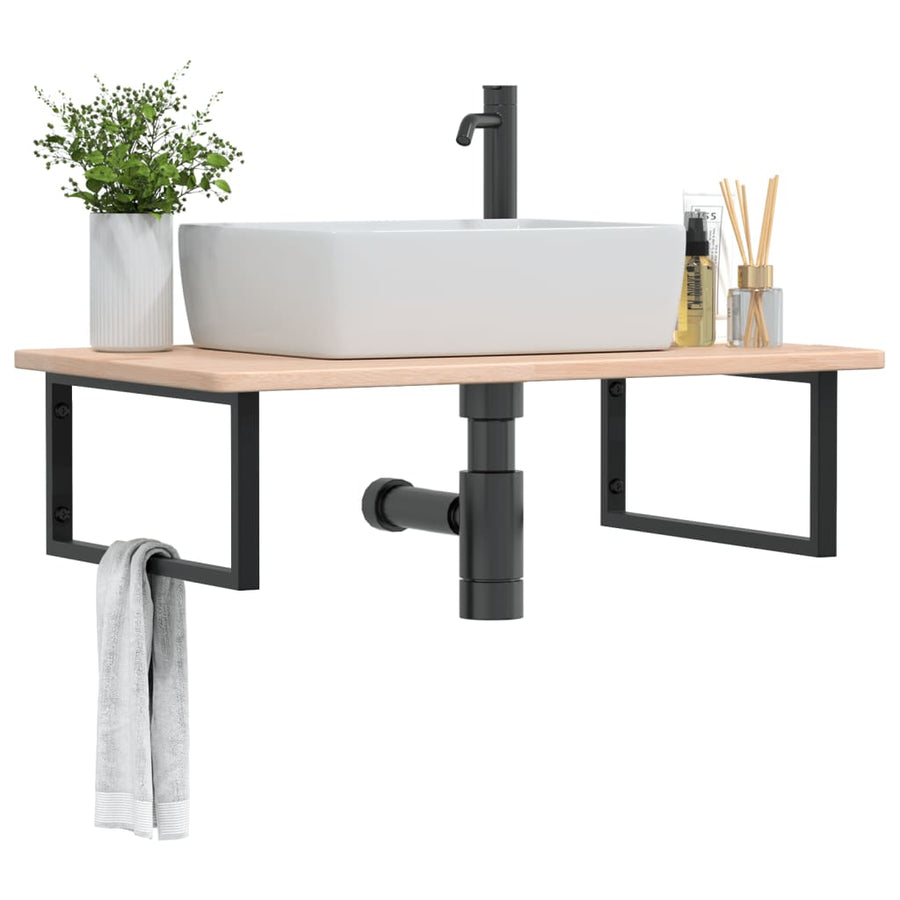 Badkamer wandschap staal en massief eikenhout