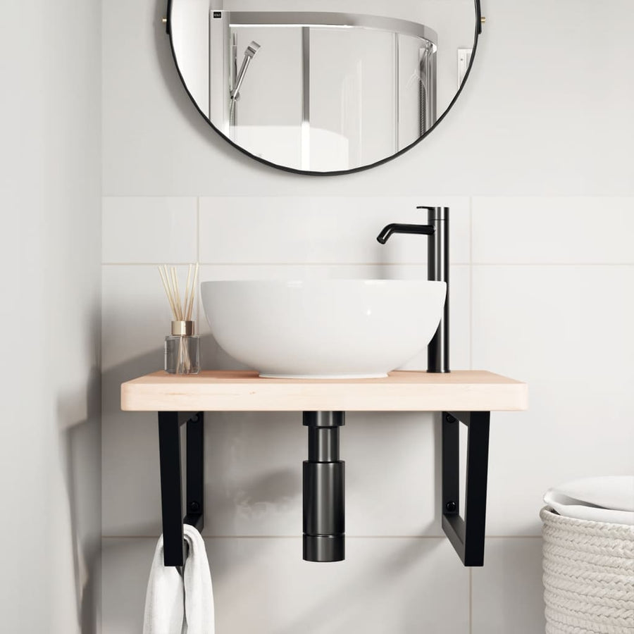 Badkamer Wandschap Staal En Massief Eikenhout 1 60 x 60 x 4 cm Bruin en zwart