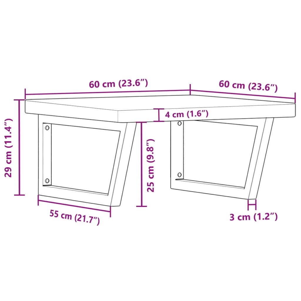 Badkamer Wandschap Staal En Massief Eikenhout 1 60 x 60 x 4 cm Bruin en zwart