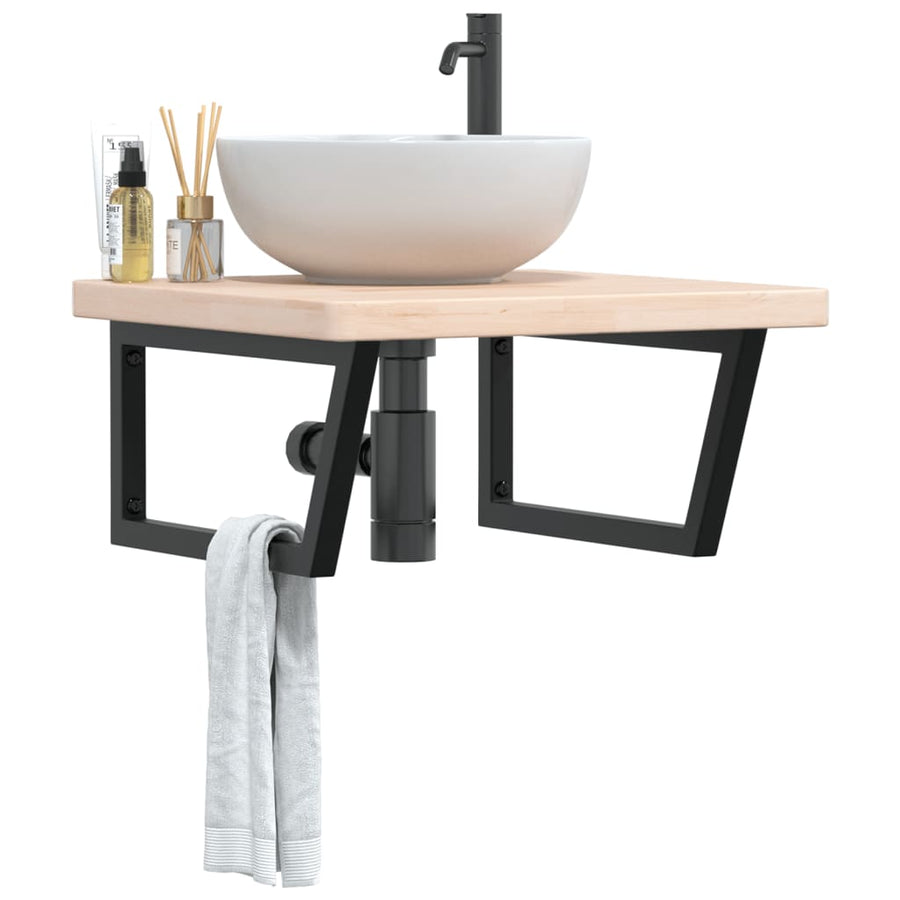 Badkamer Wandschap Staal En Massief Eikenhout 1 60 x 60 x 4 cm Bruin en zwart