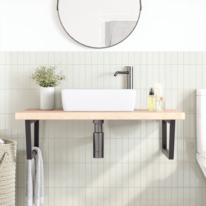 Badkamer Wandschap Staal En Massief Eikenhout 1 100 x 60 x 4 cm Bruin en zwart