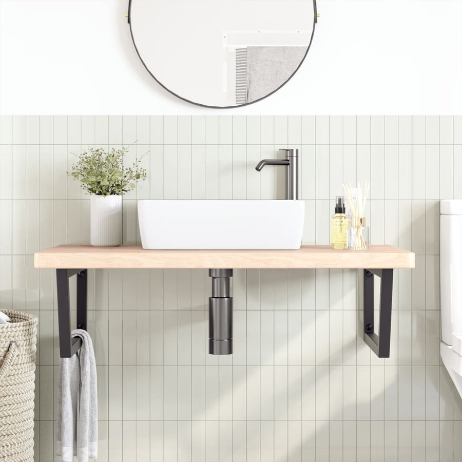 Badkamer Wandschap Staal En Massief Eikenhout 1 100 x 60 x 4 cm Bruin en zwart