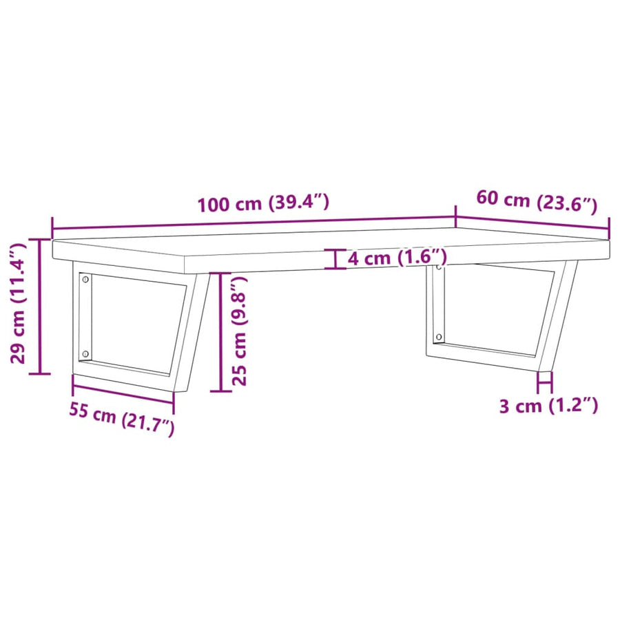 Badkamer Wandschap Staal En Massief Eikenhout 1 100 x 60 x 4 cm Bruin en zwart