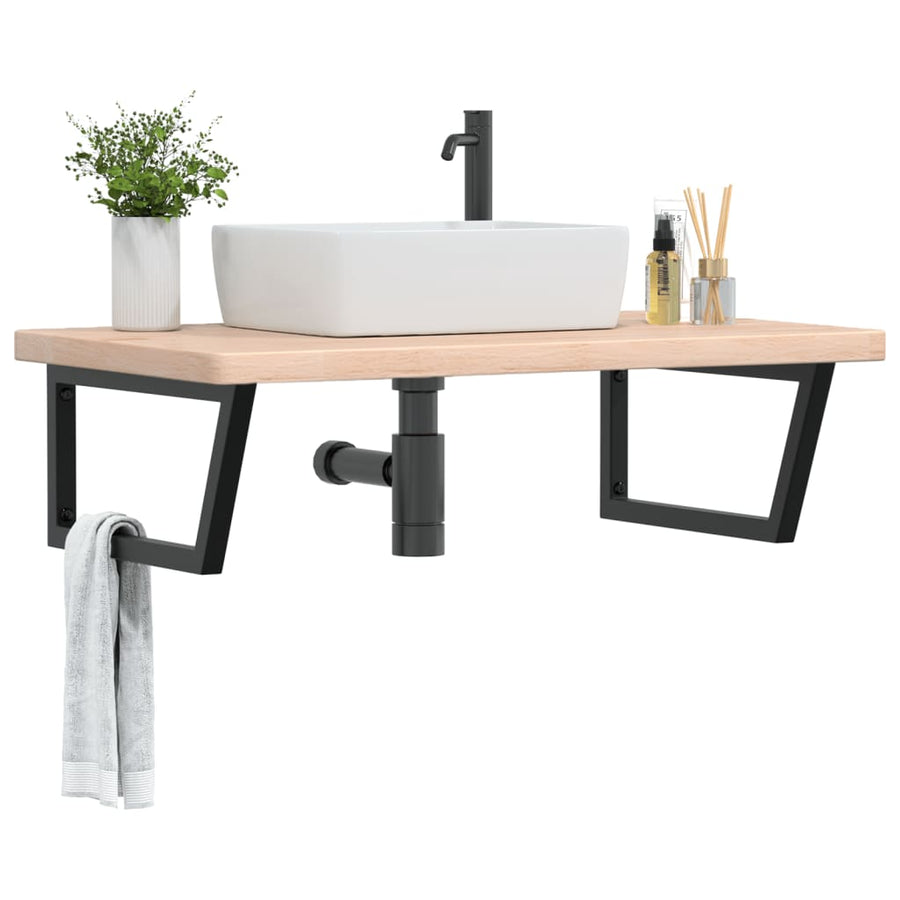 Badkamer Wandschap Staal En Massief Eikenhout 1 100 x 60 x 4 cm Bruin en zwart