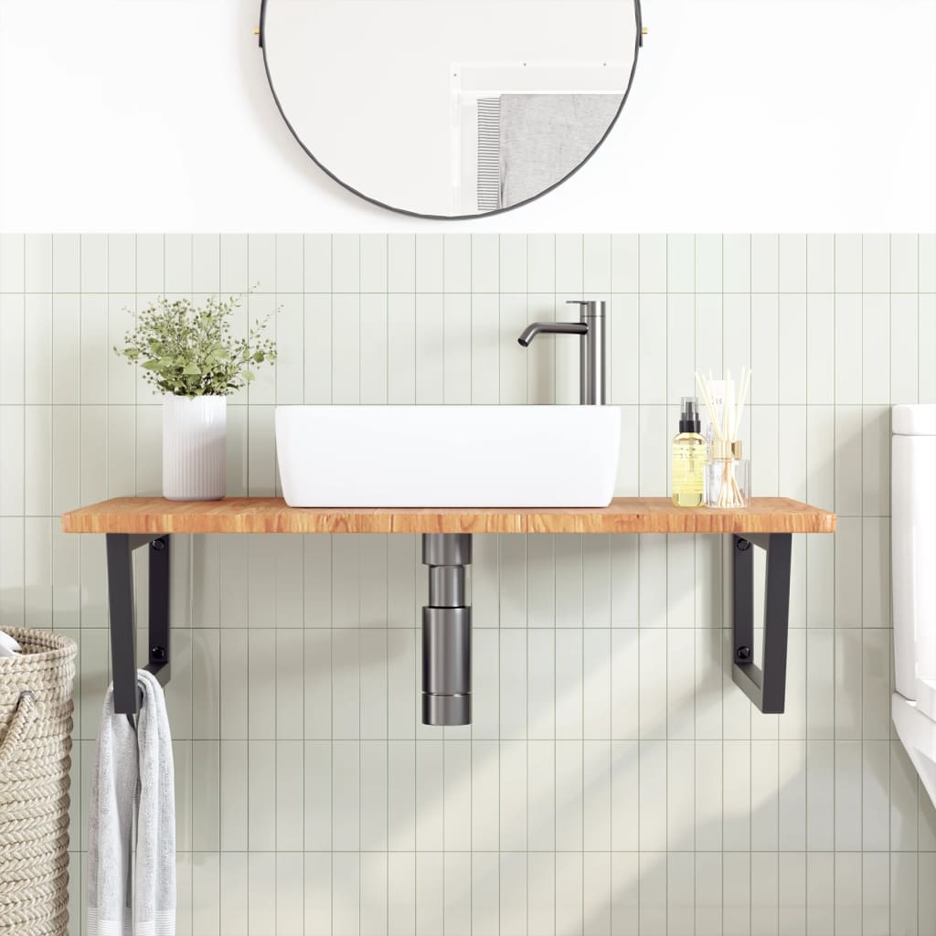 Badkamer wandschap staal en massief eikenhout