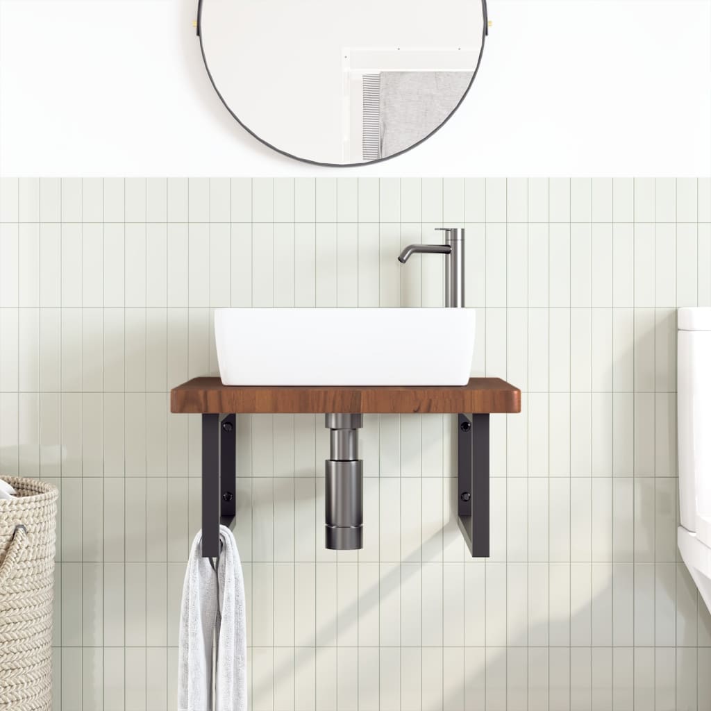 Badkamer wandschap staal en massief eikenhout