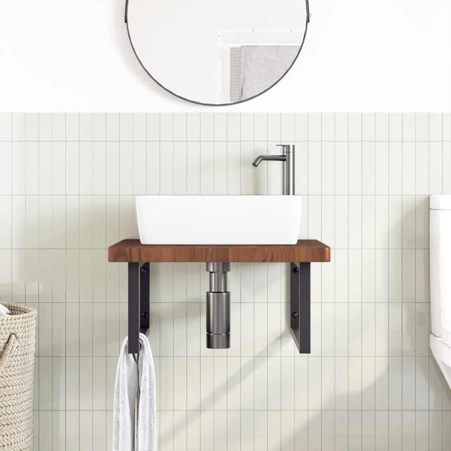 Badkamer wandschap staal en massief eikenhout