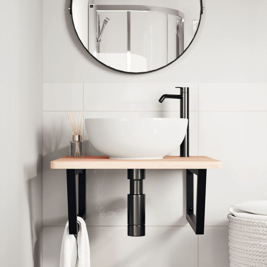 Badkamer Wandschap Staal En Massief Beukenhout 1 60 x 60 x 2.5 cm Bruin en zwart