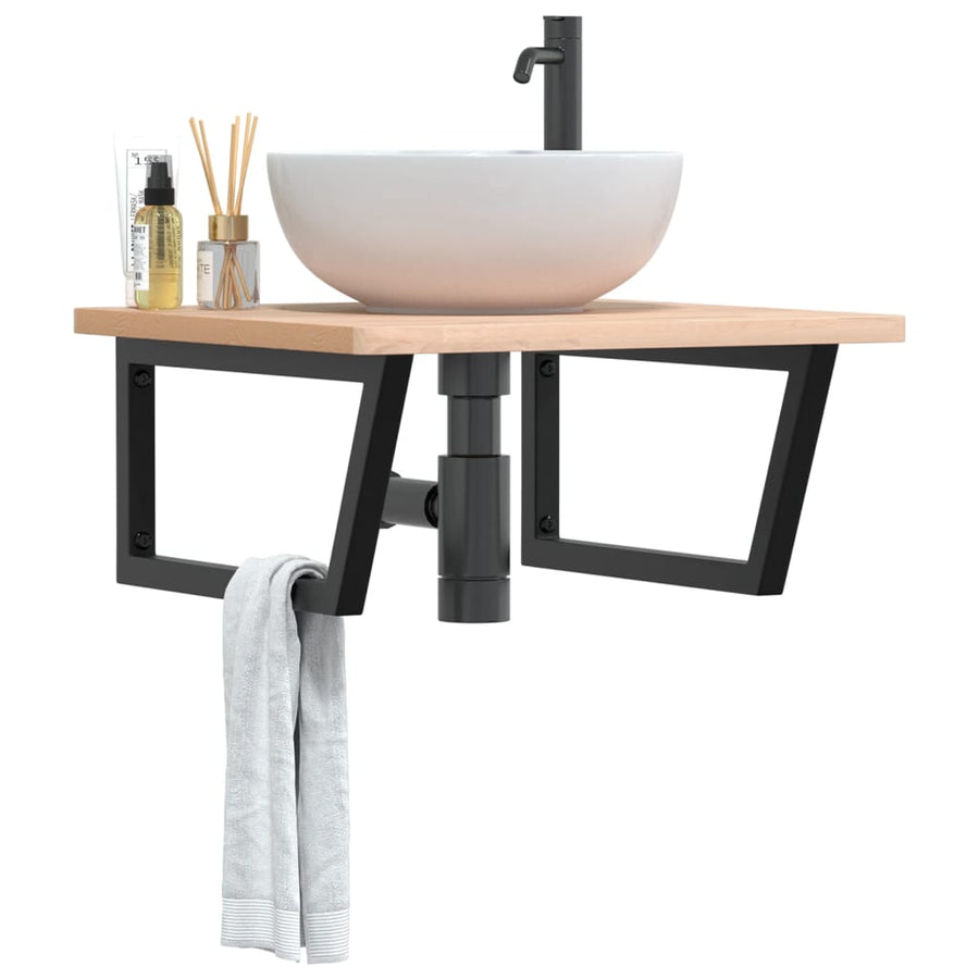 Badkamer Wandschap Staal En Massief Beukenhout 1 60 x 60 x 2.5 cm Bruin en zwart