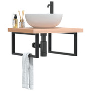 Badkamer wandschap staal massief beukenhout met handdoekhouder