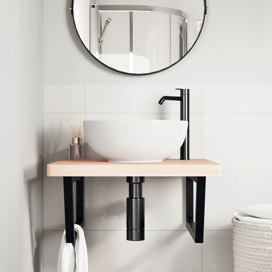 Badkamer Wandschap Staal En Massief Beukenhout 1 60 x 60 x 4 cm Bruin en zwart