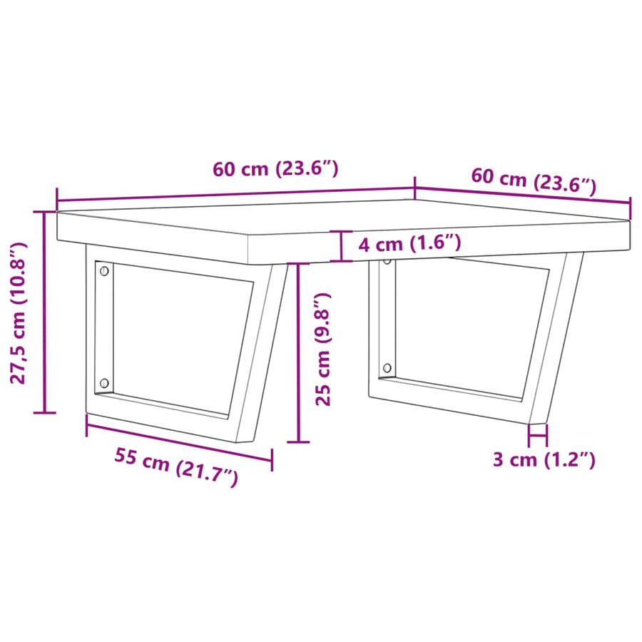 Badkamer Wandschap Staal En Massief Beukenhout 1 60 x 60 x 4 cm Bruin en zwart