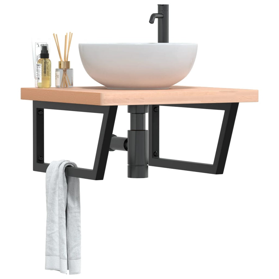 Badkamer Wandschap Staal En Massief Beukenhout 1 60 x 60 x 4 cm Bruin en zwart