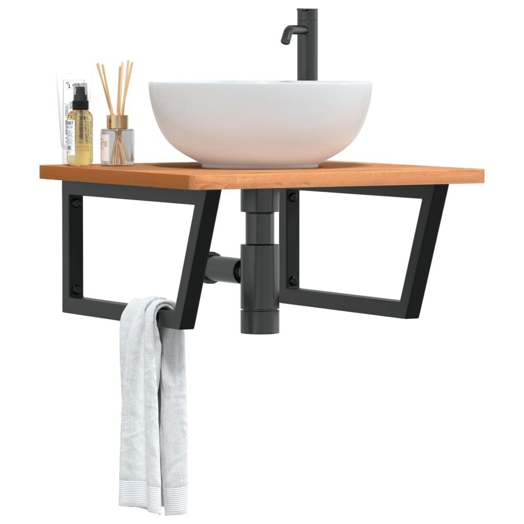 Badkamer wandschap staal en massief beukenhout
