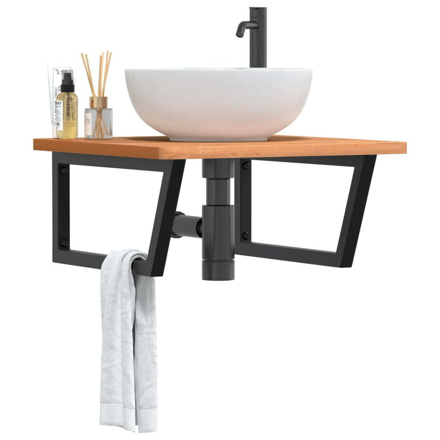 Badkamer wandschap staal en massief beukenhout