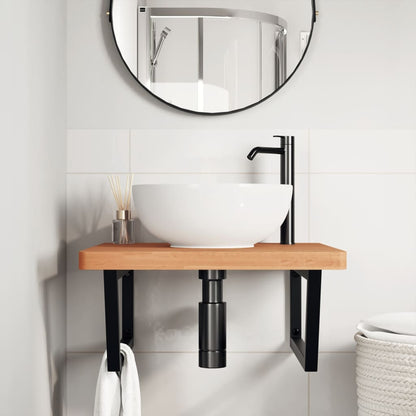 Badkamer Wandschap Staal En Massief Beukenhout 1 60 x 60 x 4 cm Donkerbruin en zwart