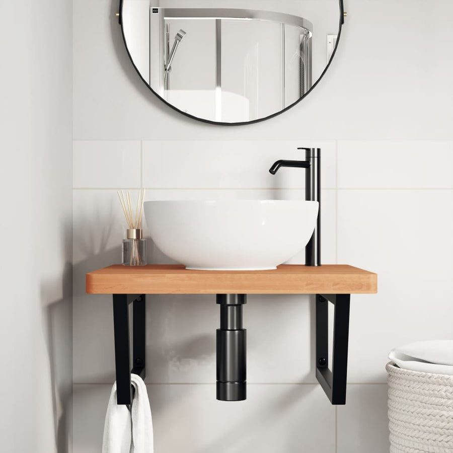 Badkamer Wandschap Staal En Massief Beukenhout 1 60 x 60 x 4 cm Donkerbruin en zwart