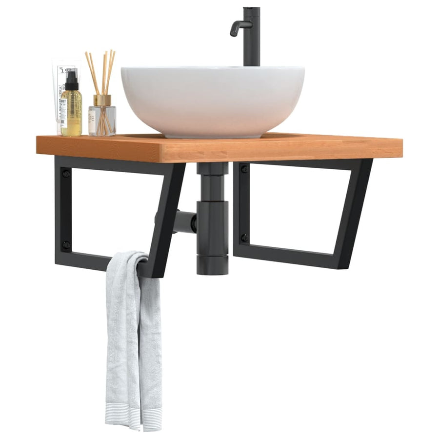 Badkamer Wandschap Staal En Massief Beukenhout 1 60 x 60 x 4 cm Donkerbruin en zwart