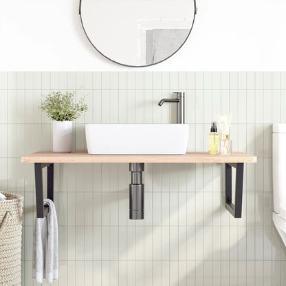 Badkamer wandschap staal en massief beukenhout