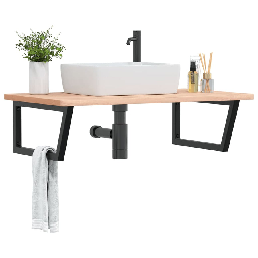 Badkamer wandschap staal en massief beukenhout