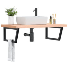 Badkamer wandschap staal en massief beukenhout