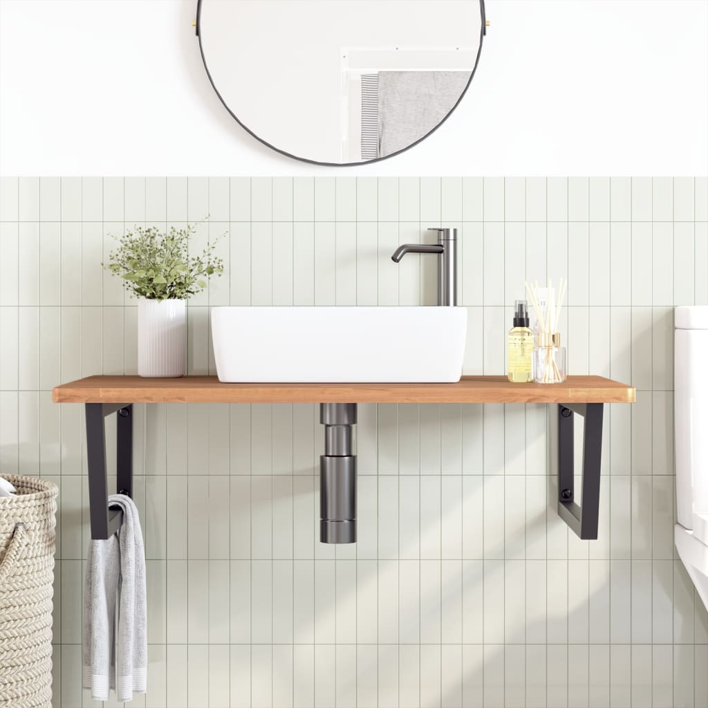 Badkamer Wandschap Staal En Massief Beukenhout 1 100 x 60 x 2.5 cm Donkerbruin en zwart