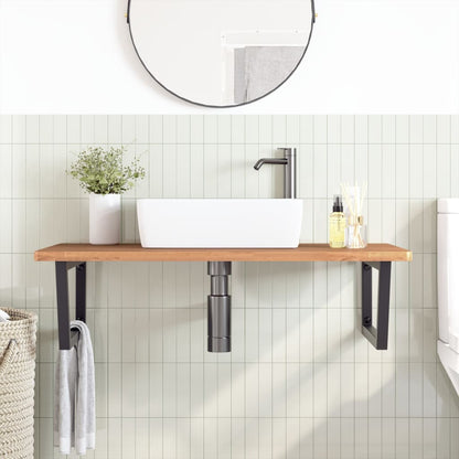 Badkamer Wandschap Staal En Massief Beukenhout 1 100 x 60 x 2.5 cm Donkerbruin en zwart
