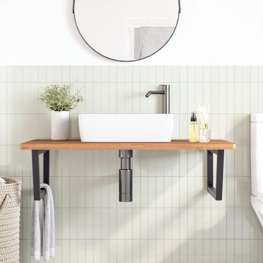 Badkamer Wandschap Staal En Massief Beukenhout 1 100 x 60 x 2.5 cm Donkerbruin en zwart