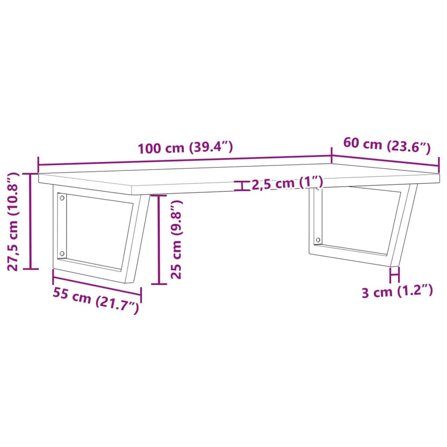 Badkamer Wandschap Staal En Massief Beukenhout 1 100 x 60 x 2.5 cm Donkerbruin en zwart
