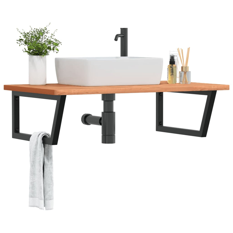 Badkamer Wandschap Staal En Massief Beukenhout 1 100 x 60 x 2.5 cm Donkerbruin en zwart