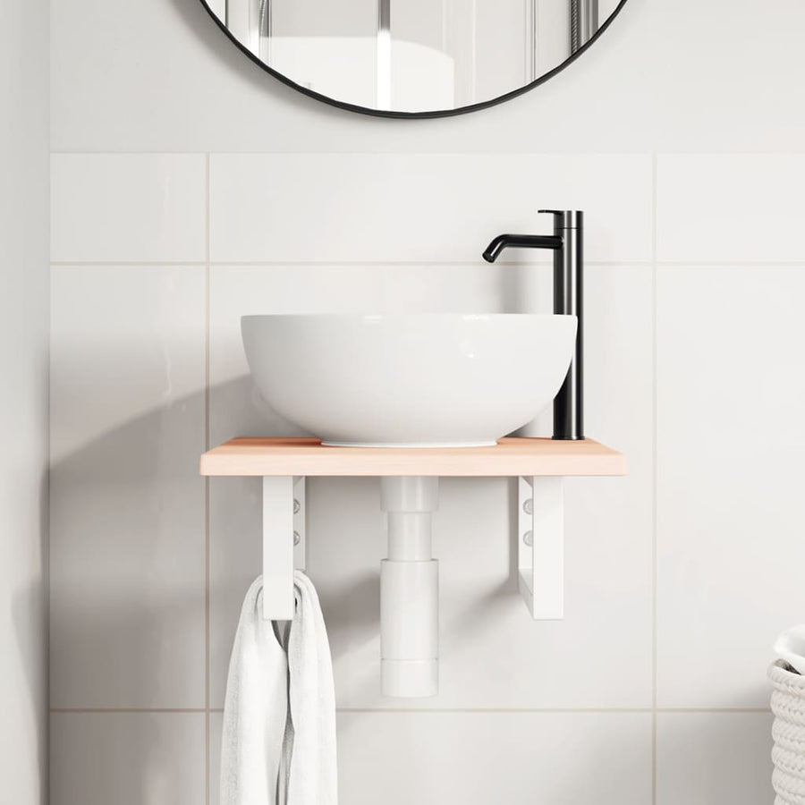 Badkamer wandschap staal en massief eikenhout
