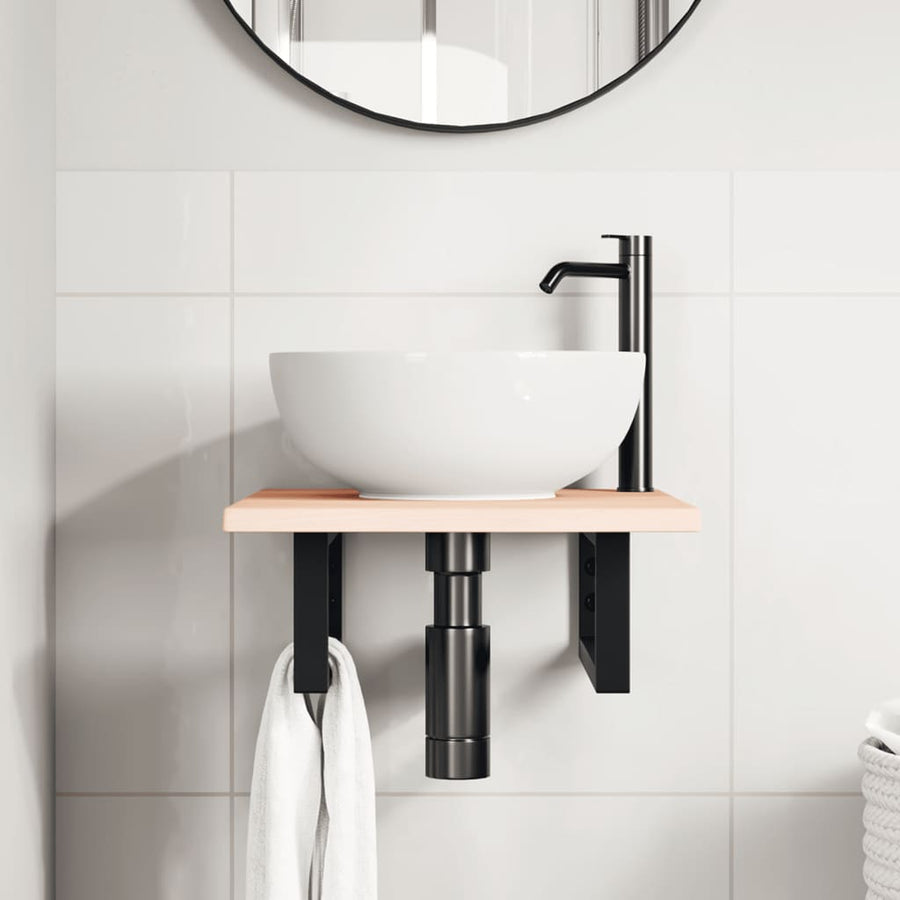 Badkamer wandschap staal en massief eikenhout