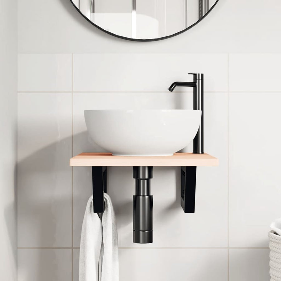 Badkamer wandschap staal en massief eikenhout