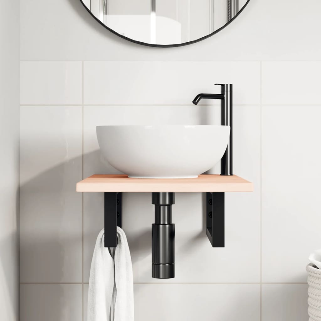 Badkamer wandschap staal en massief eikenhout