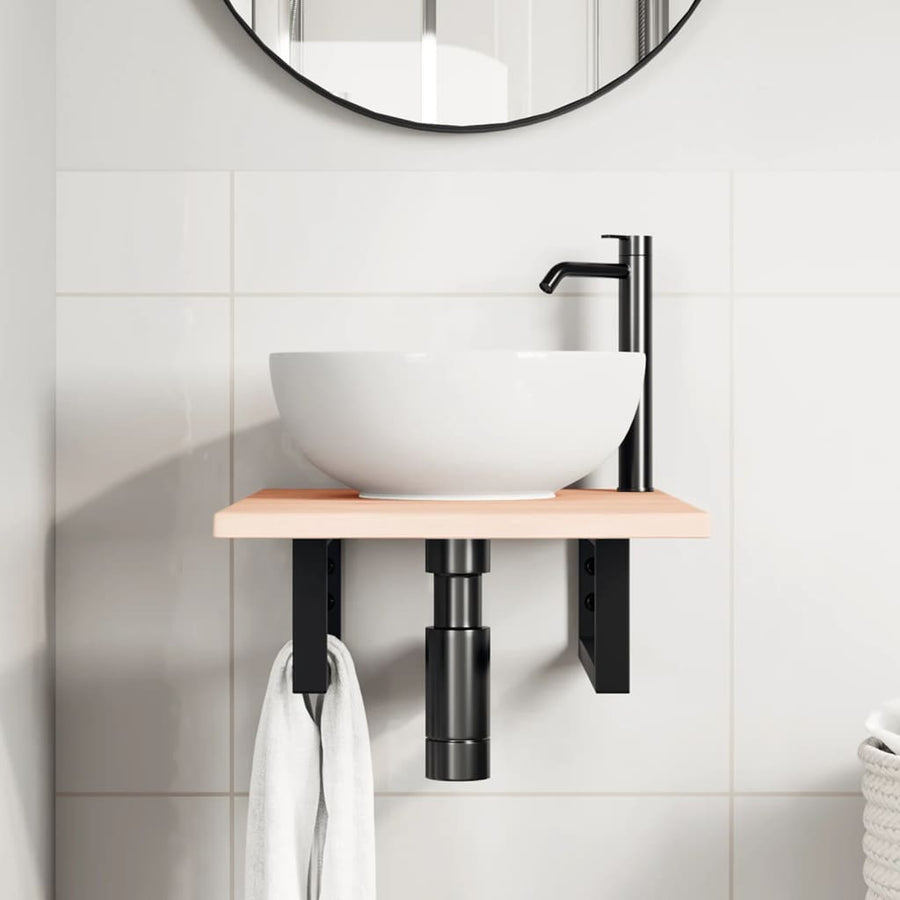 Badkamer wandschap staal en massief eikenhout