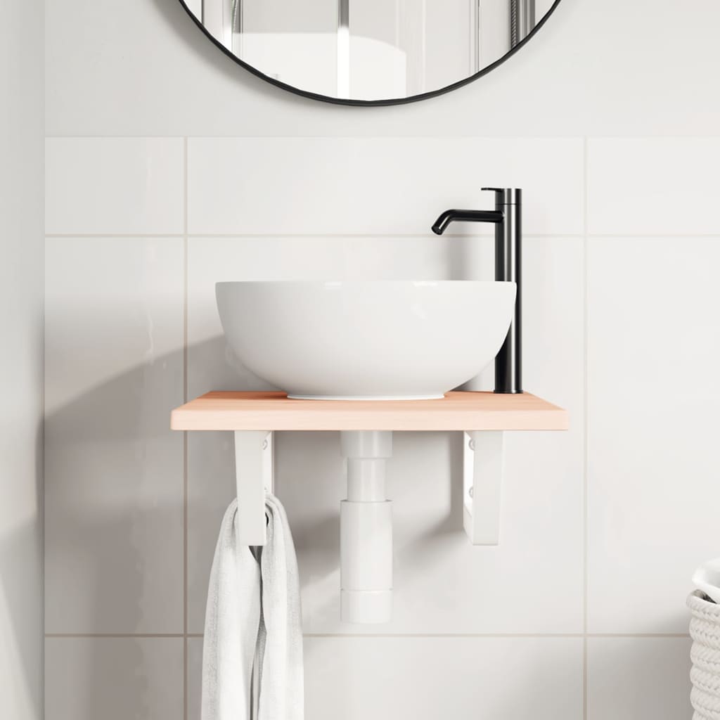Badkamer wandschap staal en massief eikenhout