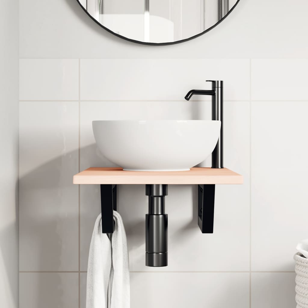 Badkamer wandschap staal en massief eikenhout
