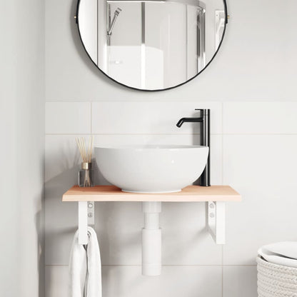 Badkamer wandschap staal en massief eikenhout