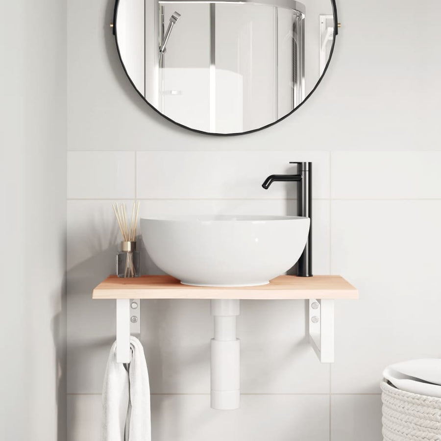 Badkamer wandschap staal en massief eikenhout