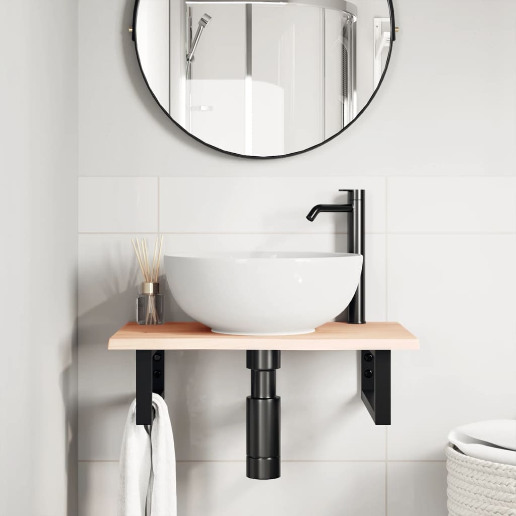 Badkamer wandschap staal en massief eikenhout