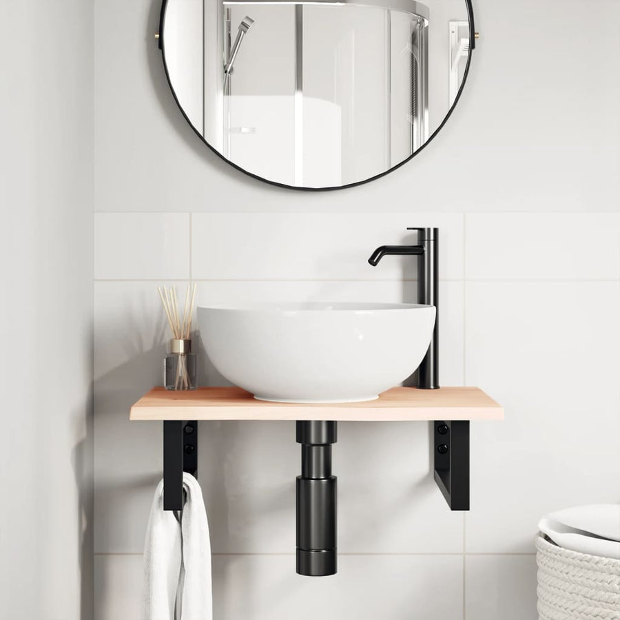 Badkamer wandschap staal en massief eikenhout