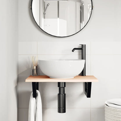 Badkamer wandschap staal en massief eikenhout
