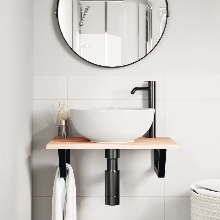 Badkamer wandschap staal en massief eikenhout