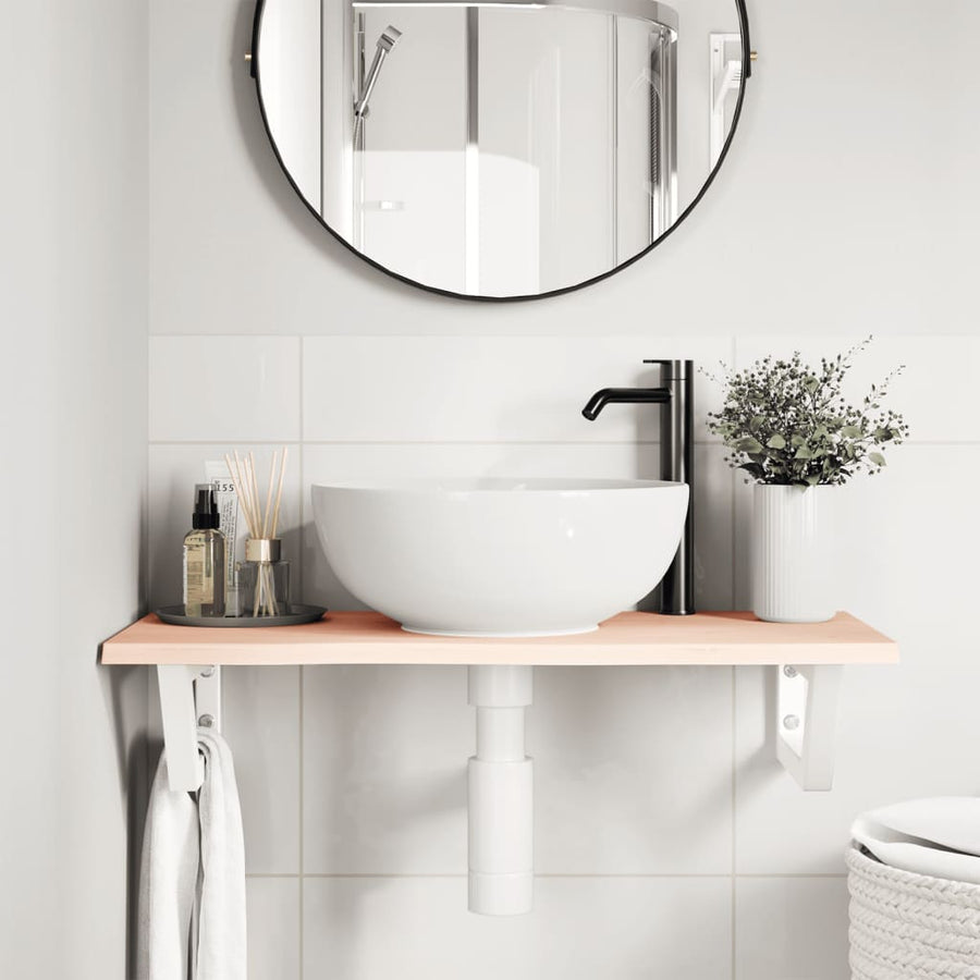 Badkamer wandschap staal en massief eikenhout