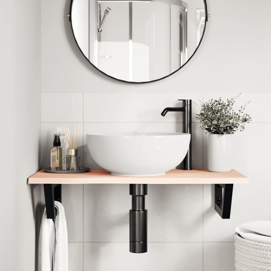 Badkamer wandschap staal en massief eikenhout