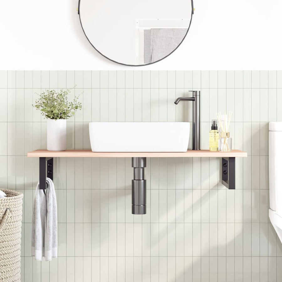 Badkamer wandschap staal en massief eikenhout