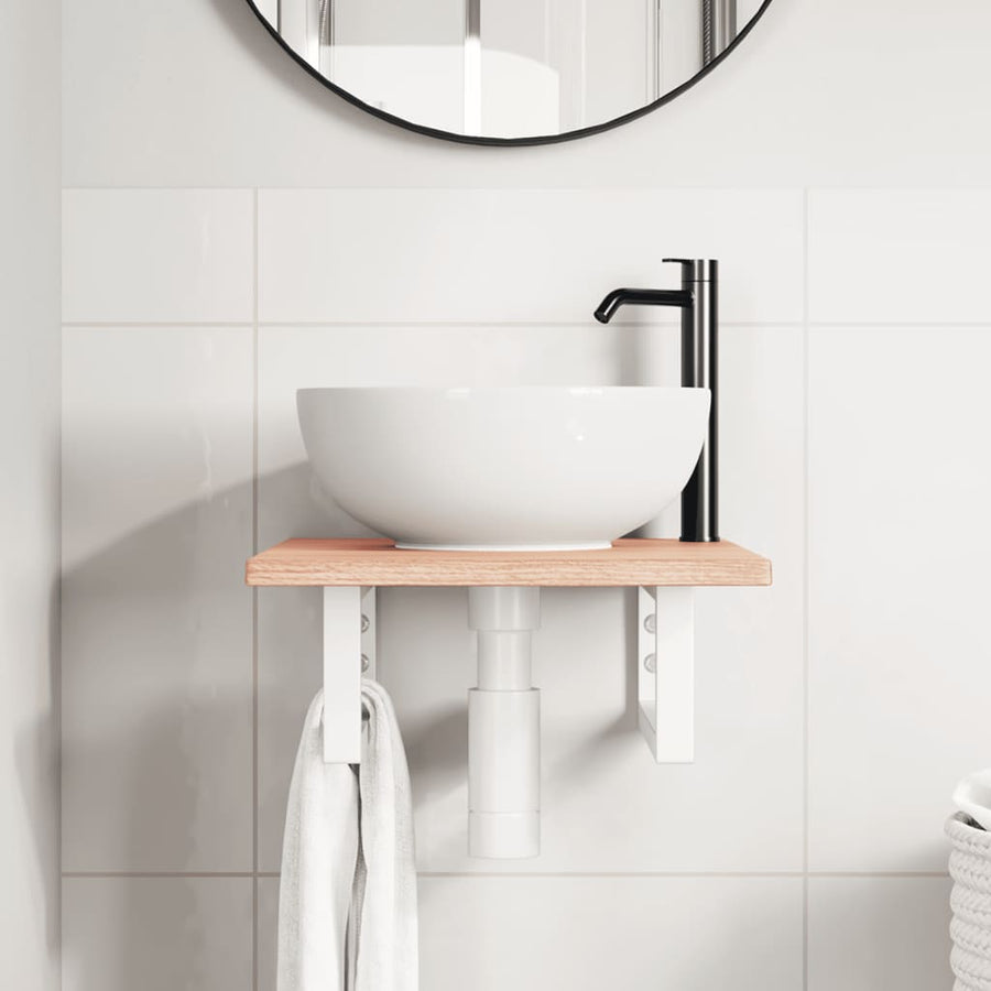 Badkamer wandschap staal en massief eikenhout