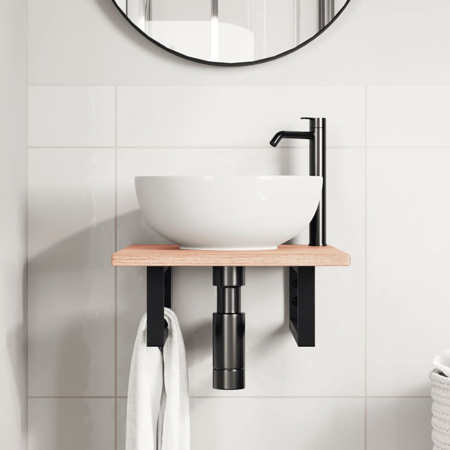 Badkamer wandschap staal en massief eikenhout